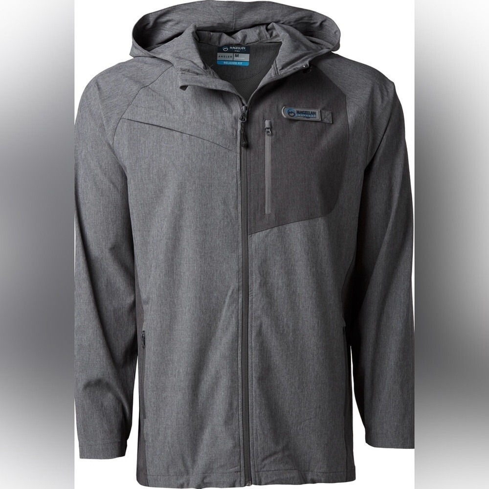 Magellan Outdoors Technical Windbreaker Relaxed Fit Hooded Jacket Gray Mens L